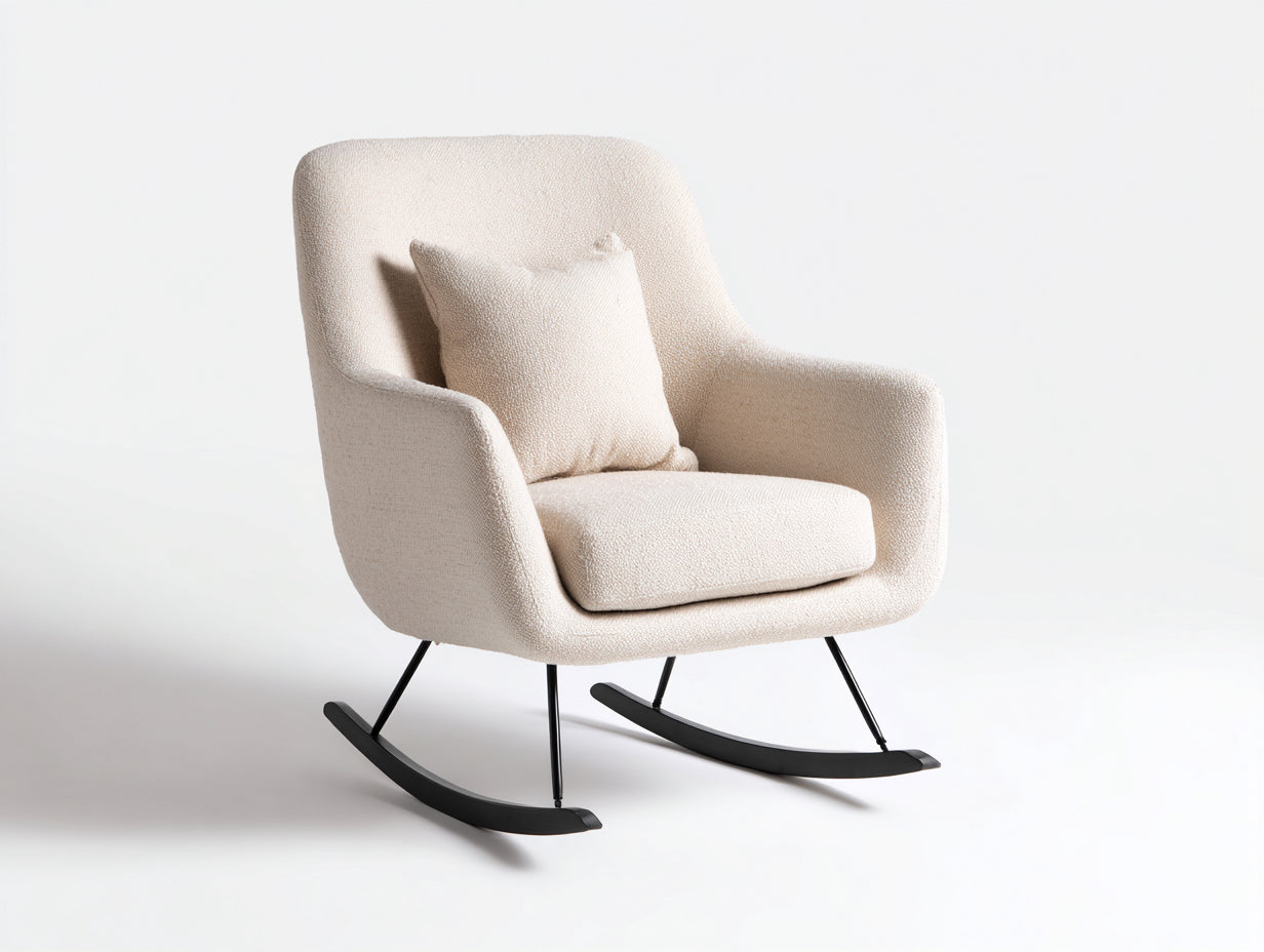 Mecedoras tela bouclé crema 83x94x101 cm - crema-negro - diseño contemporáneo