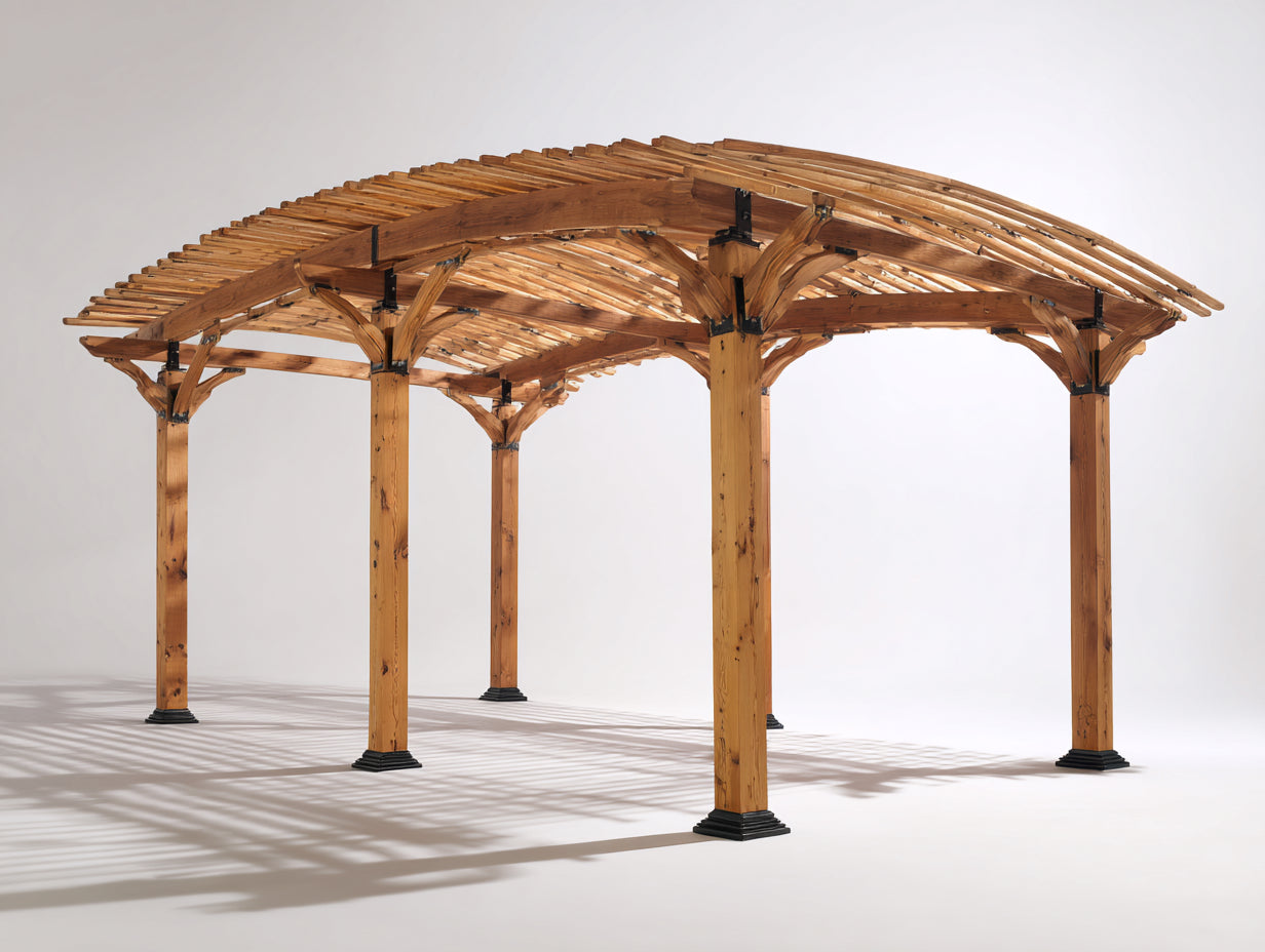 Pérgola de jardín de madera 520x360x270 cm - madera natural - techo arqueado - estructura abierta