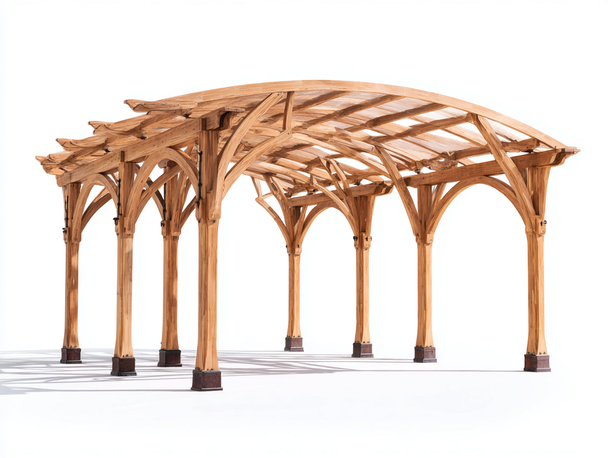 Pérgola de jardín Madera maciza 450x350x300 cm - Natural - Diseño clásico arqueado