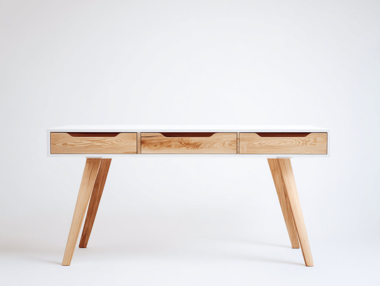 Mesas de oficina de madera 140x60x78 cm - blanco-madera natural - con cajones - diseño moderno