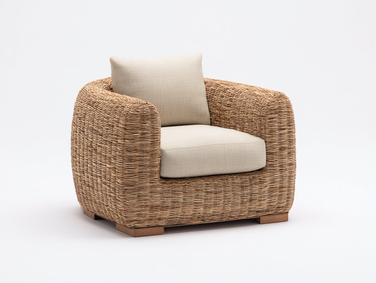 Sillones de ratán trenzado 105x90x78 cm - natural y beige - diseño lounge