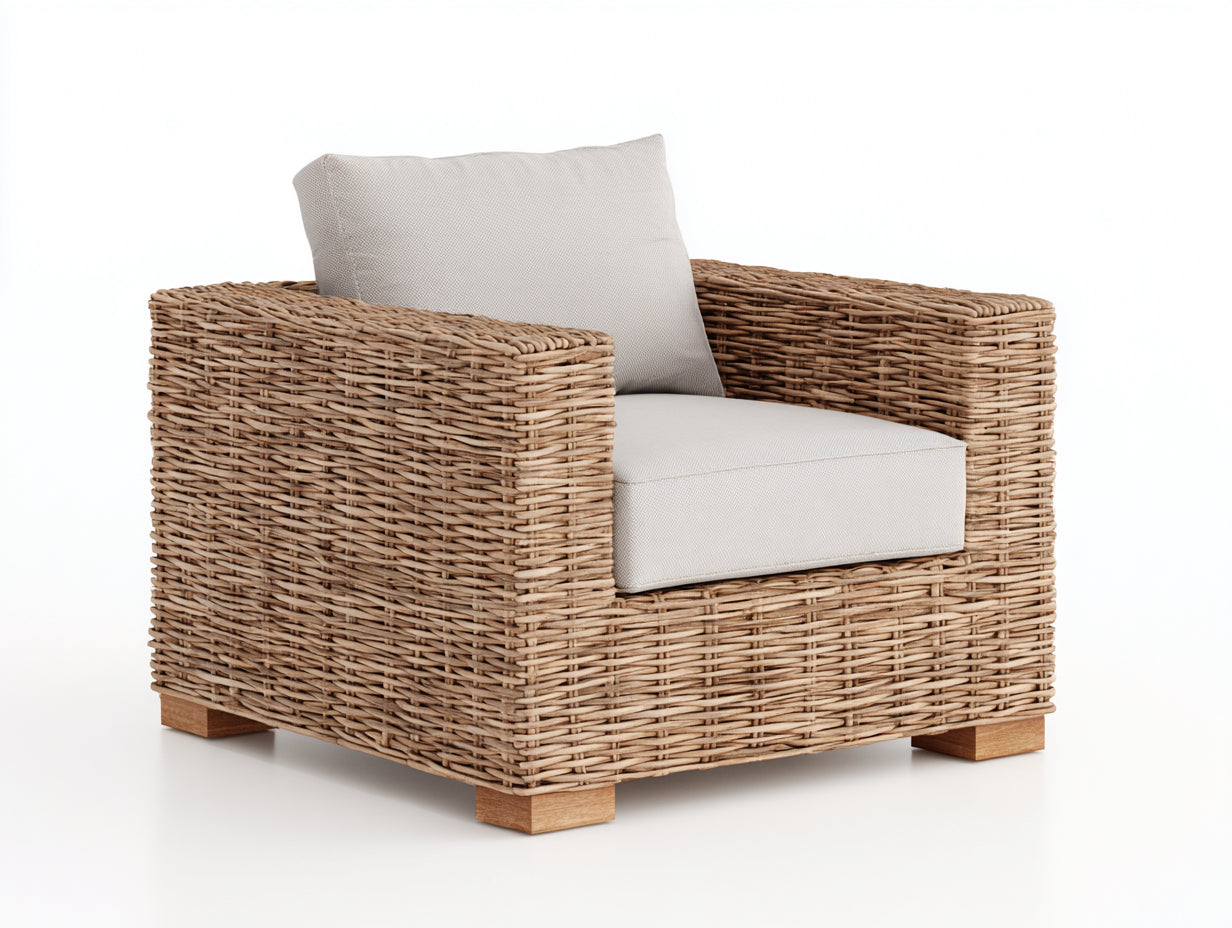 Sillones de ratán tejido 96x88x68 cm color natural para salón - diseño cuadrado