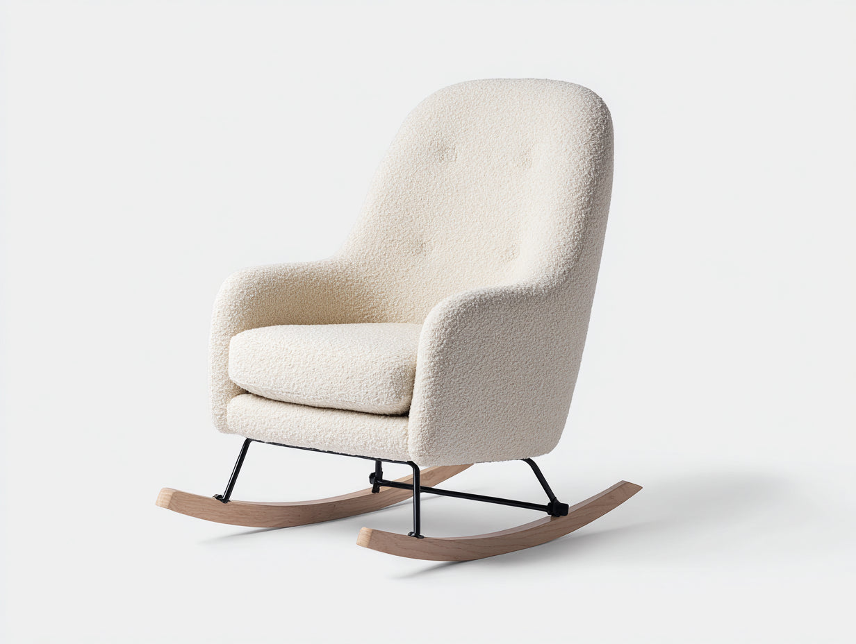 Mecedoras tela bouclé crema 84x96x102 cm - crema-negro-madera - estilo nórdico
