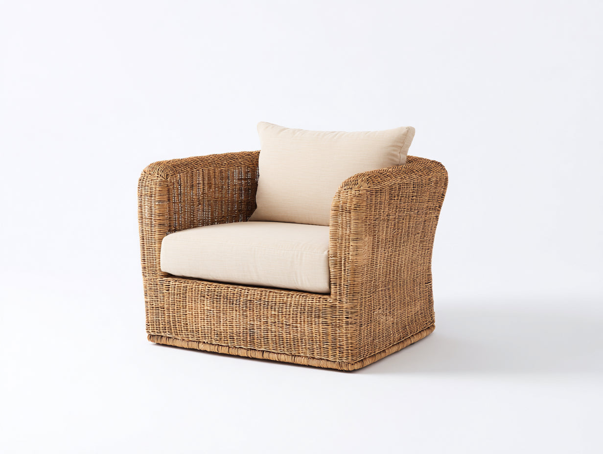 Sillones de ratán curvado 98x86x74 cm - natural y crema - estilo mediterráneo