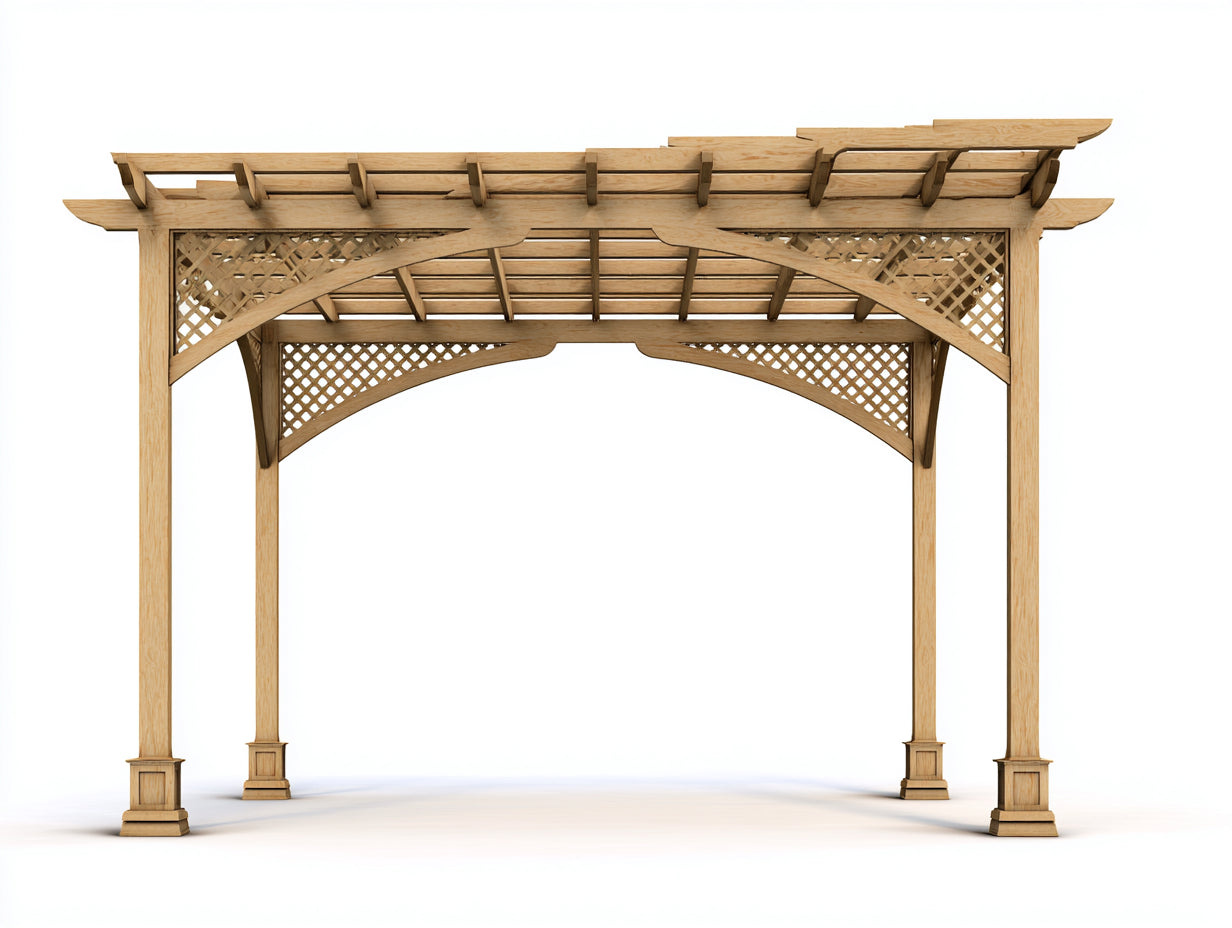 Pérgola de jardín de madera 340 x 260 x 255 cm - natural - con celosía para exterior
