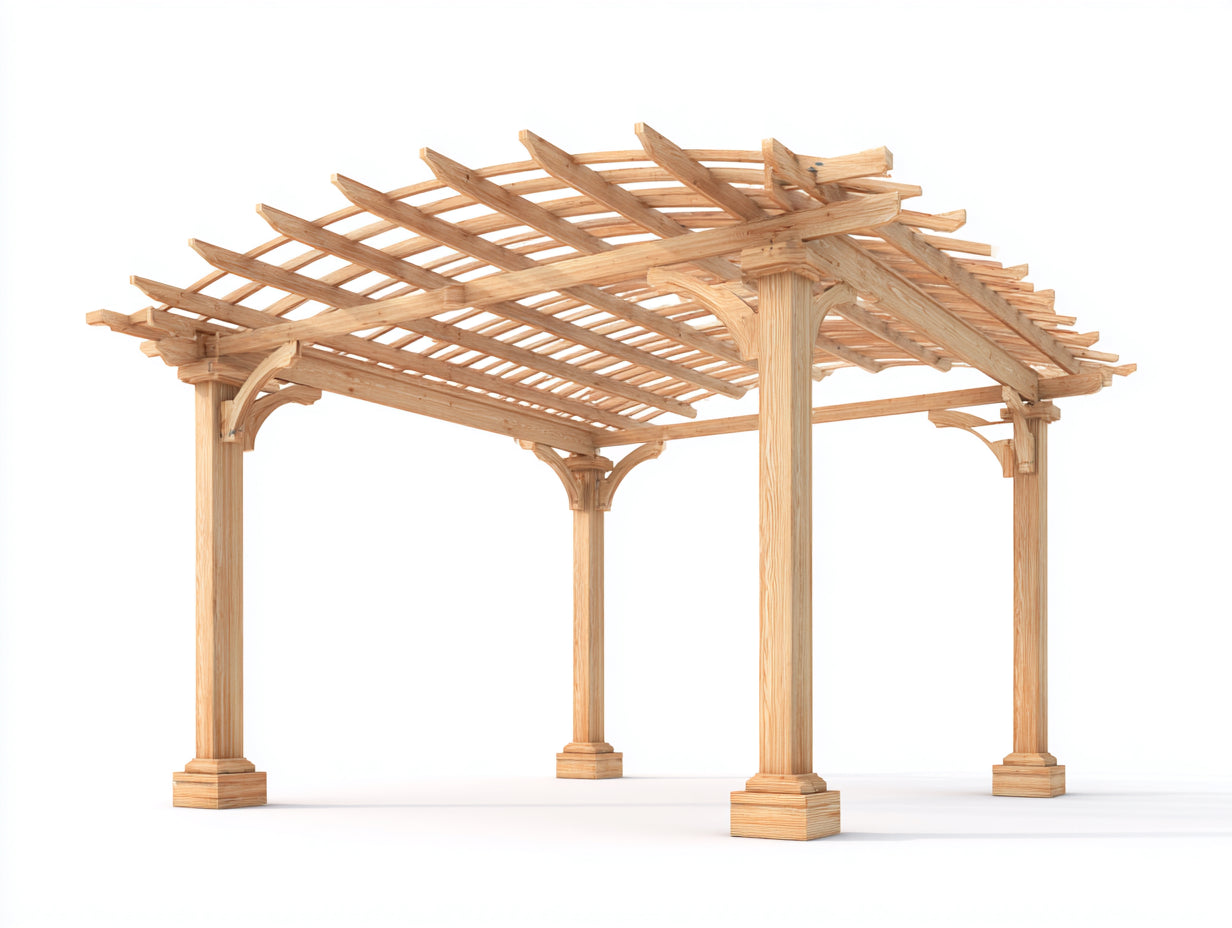 Pérgola de jardín de madera 420x300x250 cm - madera natural - techo curvo