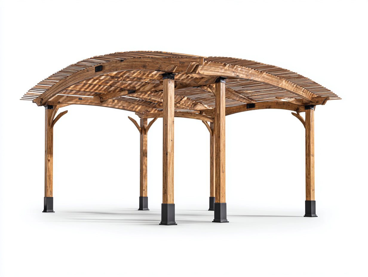 Pérgola de jardín de madera 420 x 320 x 260 cm - marrón - techo curvo para exterior