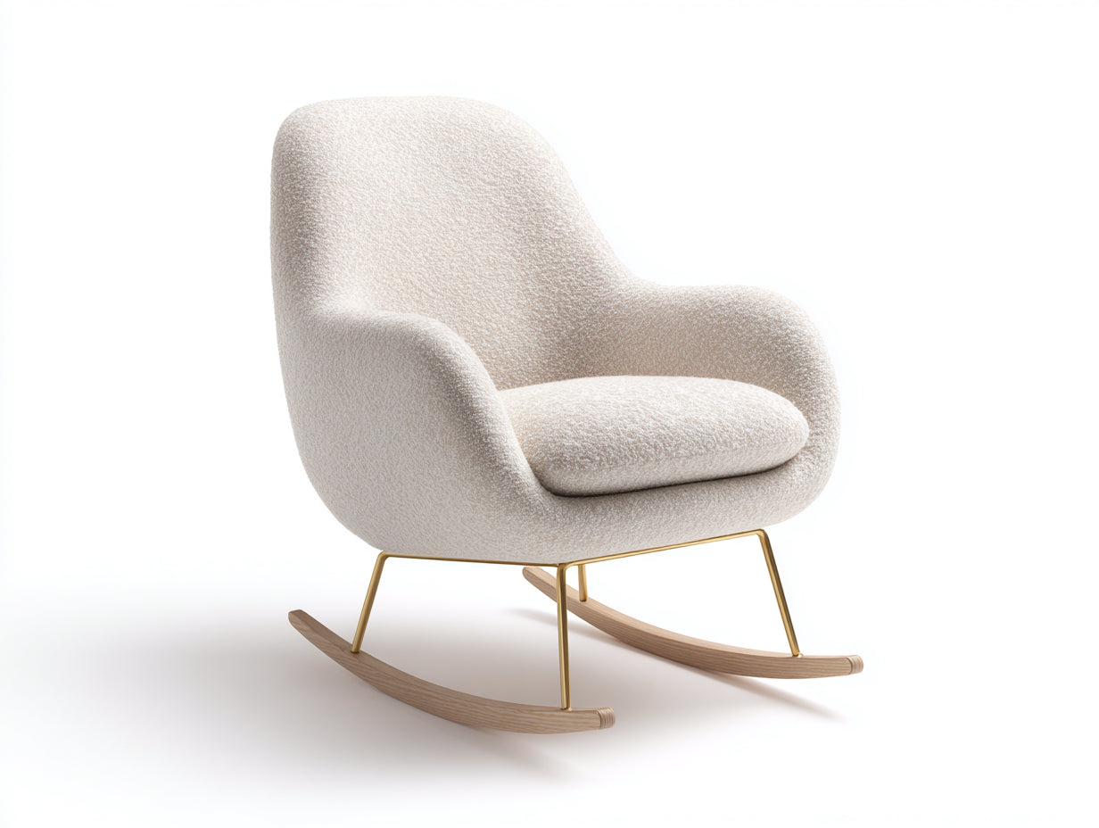 Mecedoras tapizadas de borreguito 82x87x91 cm - beige - para salón con base de madera