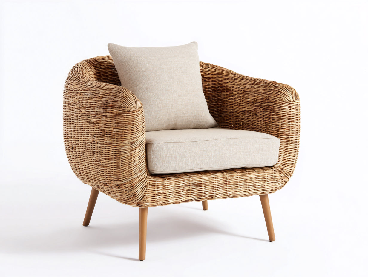 Sillones de ratán con patas 96x84x82 cm - natural y beige - diseño elevado