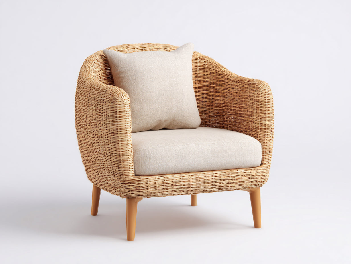 Sillones de ratán curvo 88x80x82 cm - natural-beige - para salón y terraza