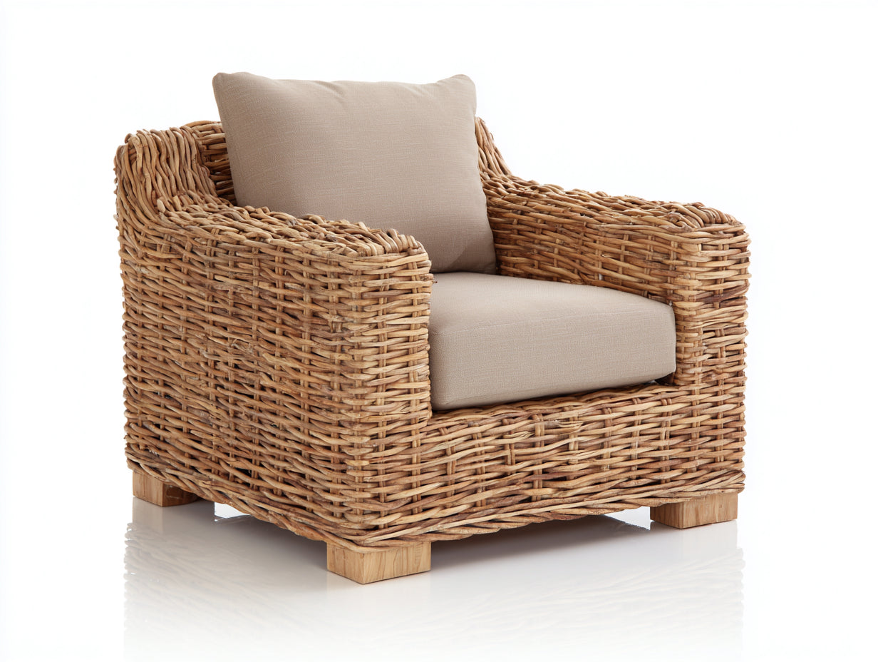 Sillones de ratán grueso 102x89x77 cm - natural y beige - diseño artesanal