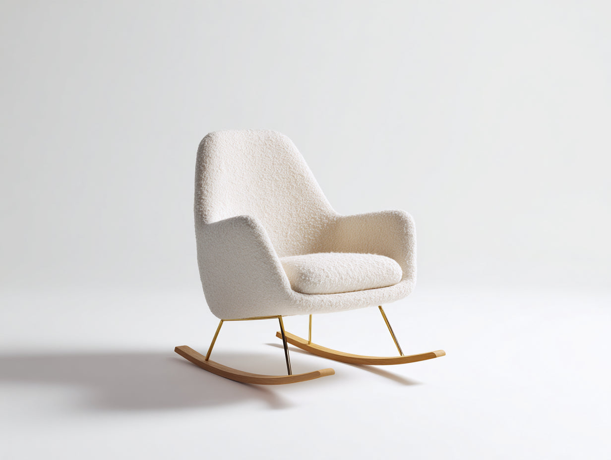 Mecedoras tapizadas de borreguito 81x86x93 cm - beige - para salón con base de madera